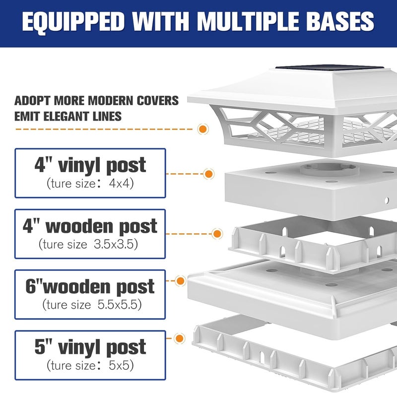 VOLISUN Solar Post Cap Lights: 4 - Pack Outdoor Deck Post Cap Lights White for Dock Fence Waterproof 2 Color Modes,4x4/6x6 Wooden/Vinyl Posts - Image 4